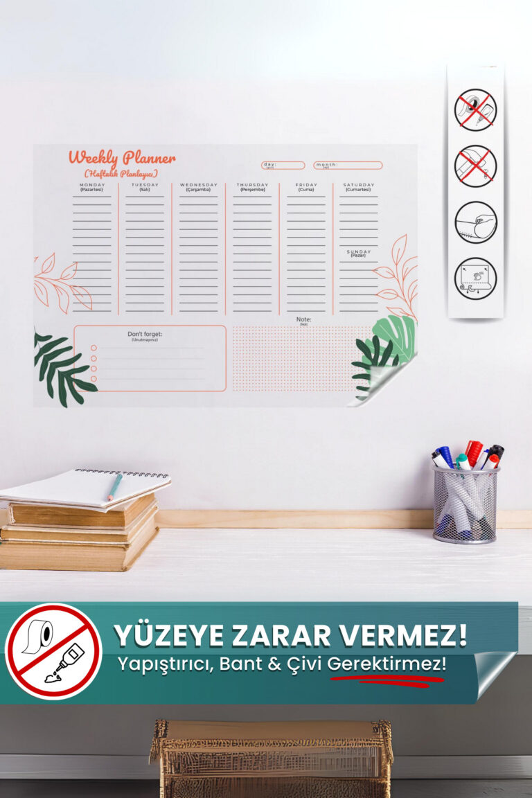 Pi Papers İngilizce Haftalık Planlayıcı – Sihirli Akıllı Kağıt (Fotoğraf Tutucu Özellikli)