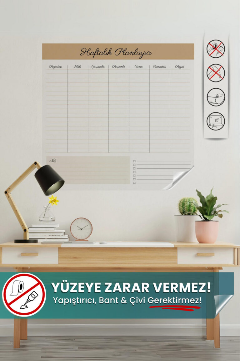 Evbuya Haftalık Planlayıcı - Kendiliğinden Tutunan Sihirli İnovatif Statik Akıllı Kağıt Pano (46x48 cm)