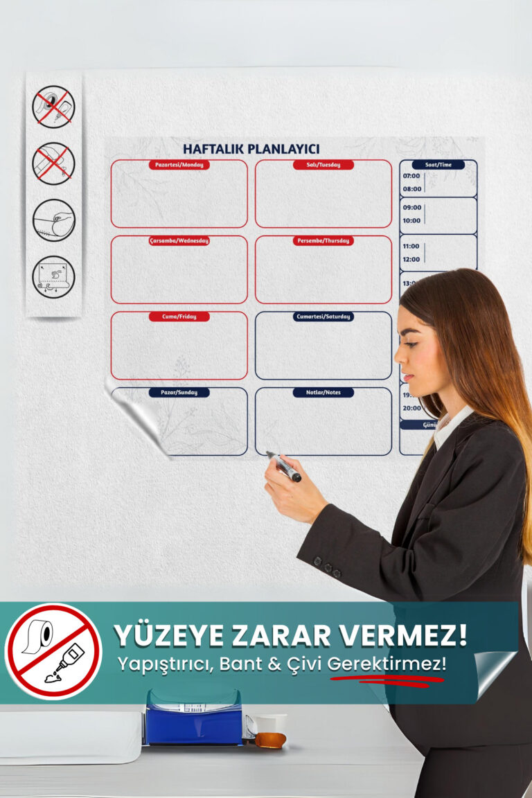 Pi Papers Haftalık Planlayıcı – Statik Elektriklenme ile Tutunan Sihirli Akıllı Kağıt (48x55 cm)