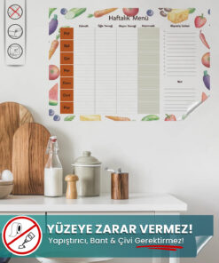 Haftalık Yemek Menüsü Planlayıcı - Yapışkansız Statik Akıllı Kağıt (50x50 cm)