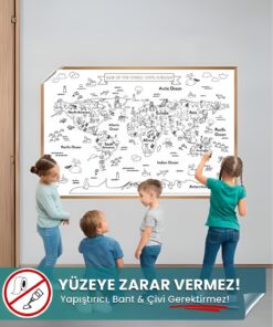 Hayvanlı Dünya Haritası Boyama yapışkansız statik akıllı kağıt