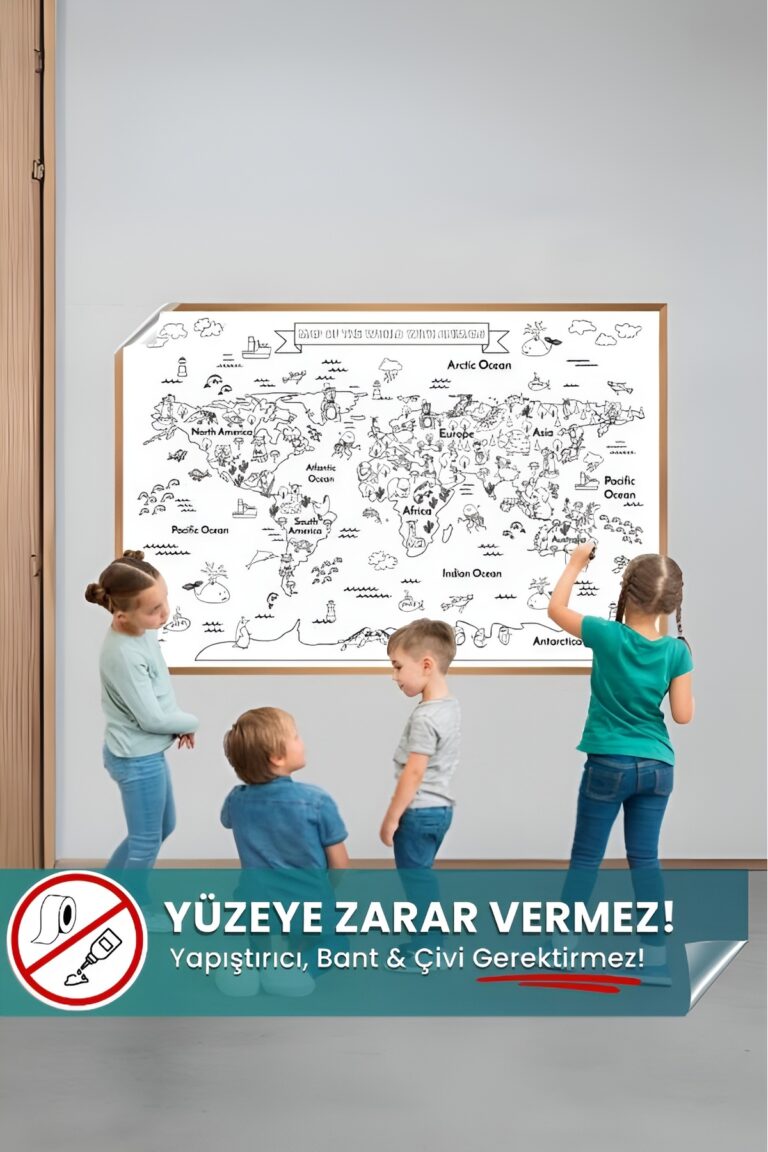 Hayvanlı Dünya Haritası Boyama yapışkansız statik akıllı kağıt