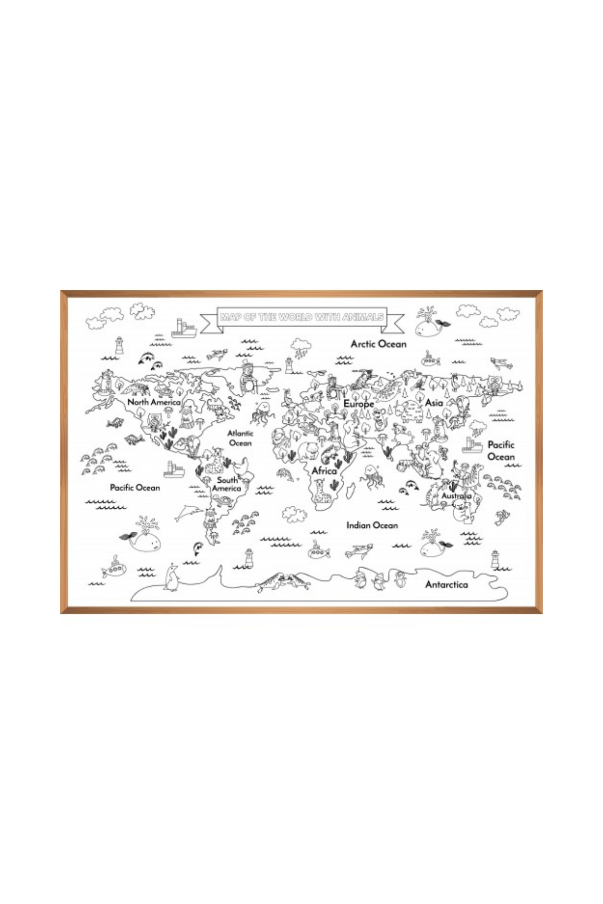 Hayvanlı Dünya Haritası Boyama – Yüzeye Zarar Vermeyen Sihirli Akıllı Kağıt (66x98 cm) - Görsel 3