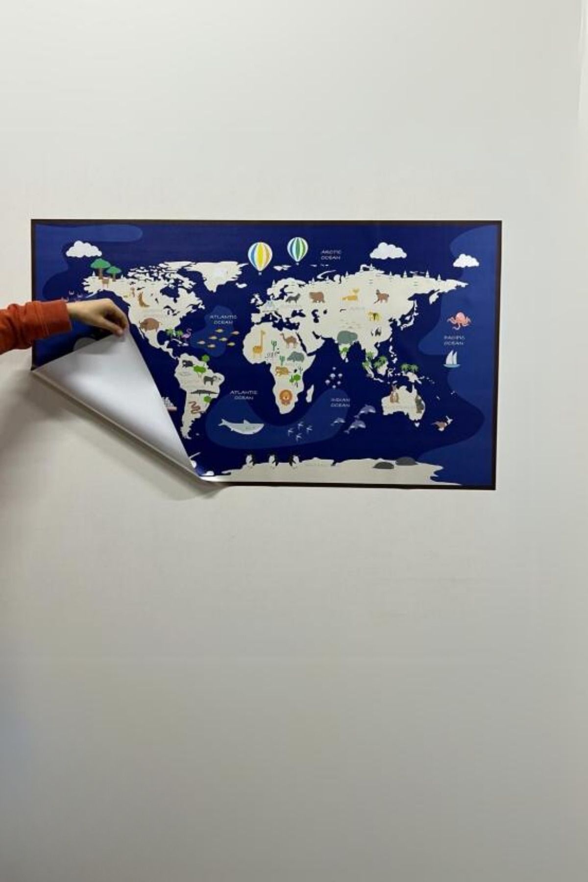 Hayvanlı Dünya Haritası - Eğlenceli Çocuk Odası Sticker | Yapışkansız Sihirli Akıllı Kağıt - Görsel 3