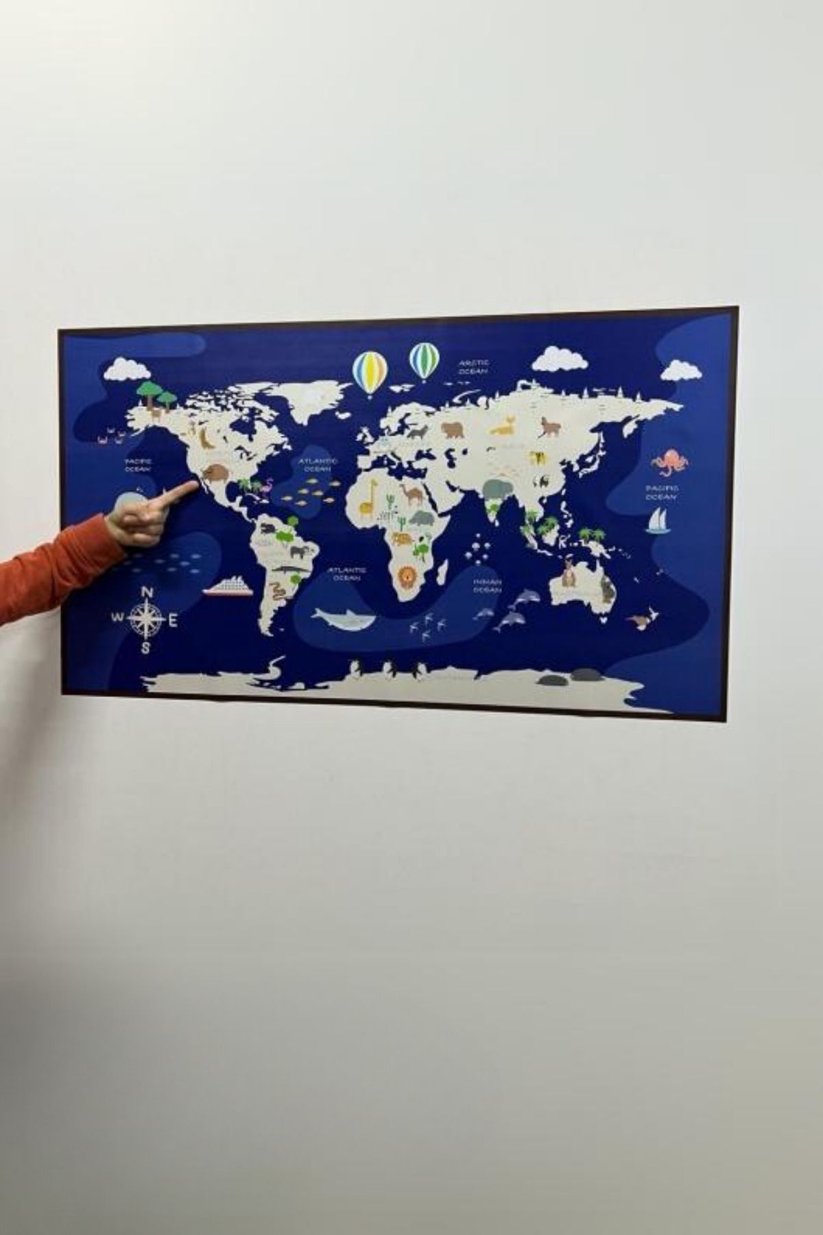 Hayvanlı Dünya Haritası - Eğlenceli Çocuk Odası Sticker | Yapışkansız Sihirli Akıllı Kağıt - Görsel 4