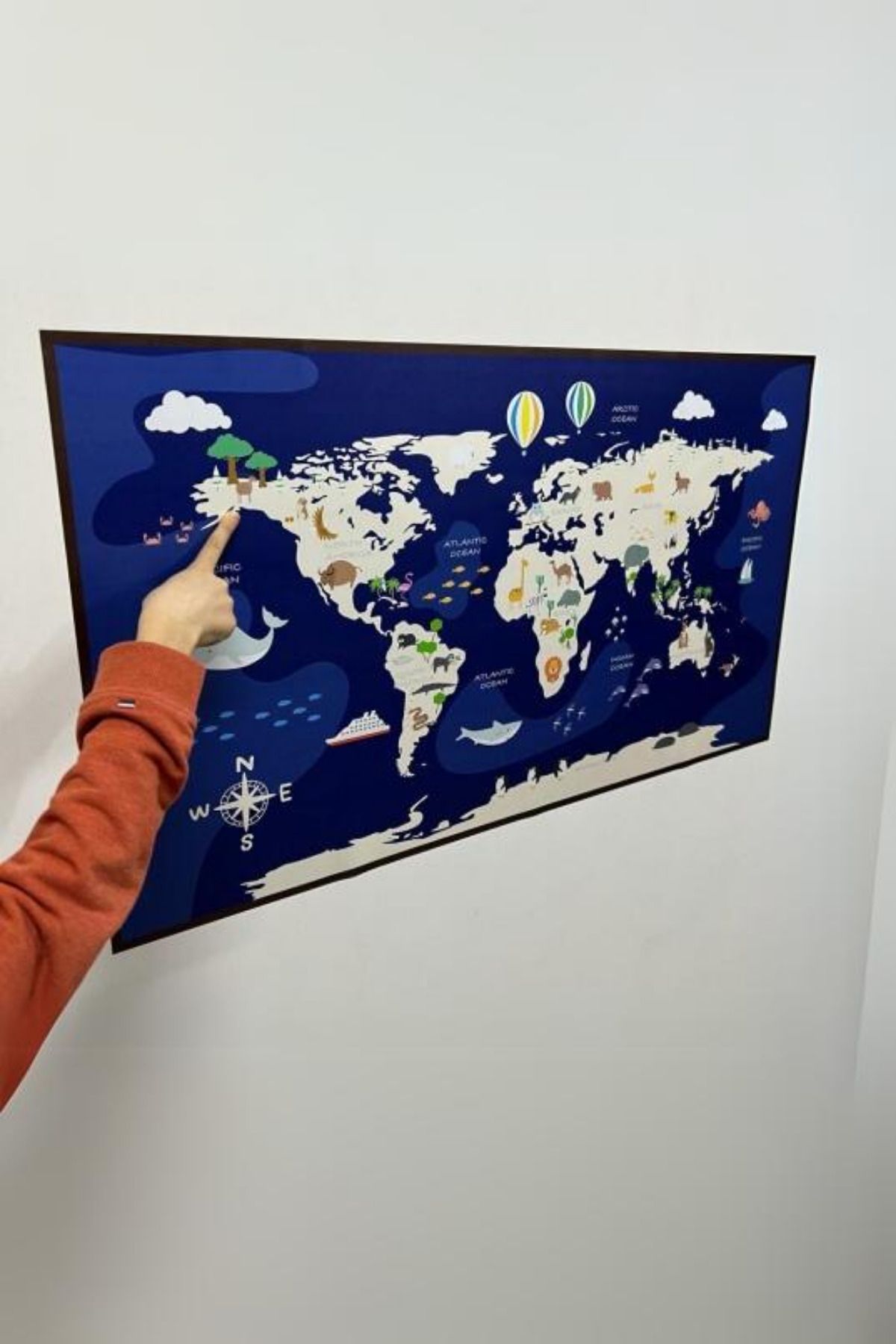 Hayvanlı Dünya Haritası - Eğlenceli Çocuk Odası Sticker | Yapışkansız Sihirli Akıllı Kağıt - Görsel 6