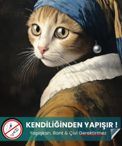 İnci Küpeli Kedi Posteri - Premium Akıllı Kağıt Poster (50x70 cm)