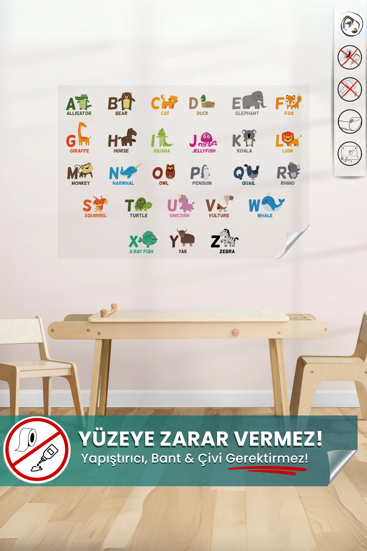 İngilizce Alfabe Akıllı Sihirli Kağıt - 70x100 cm Şeffaf Yaz Tahtası - Görsel 2