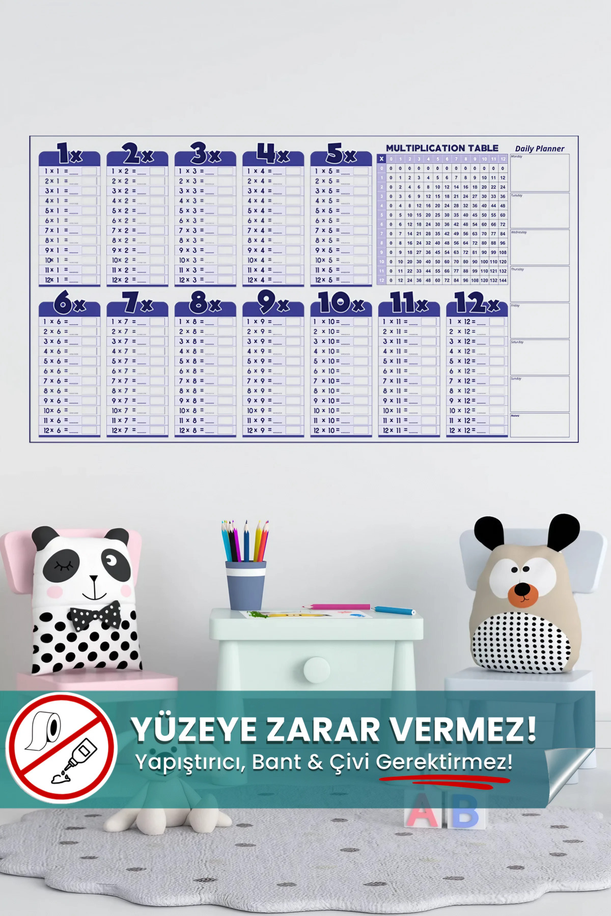 İngilizce Çarpım Tablosu - Statik Akıllı Kağıt (100x56 cm)