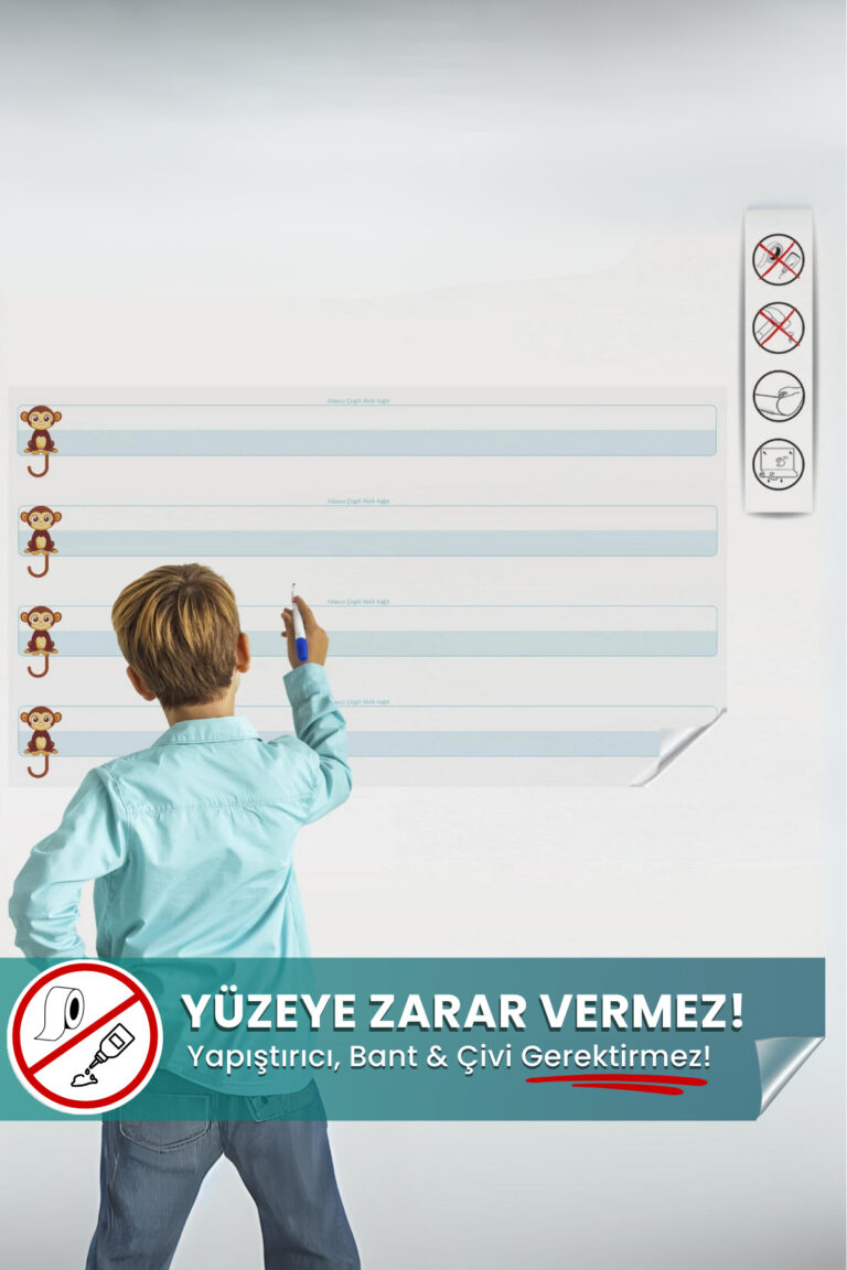 Kılavuz Çizgili Yazı Tahtası - Yaz Sil Özellikli Sihirli Akıllı Kağıt (100x56 cm)
