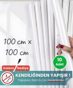 100x100 cm beyaz statik kağıt yazı tahtası 10'lu set – duvara yapışkansız tutunur, kalem hediyeli, kolayca silinir