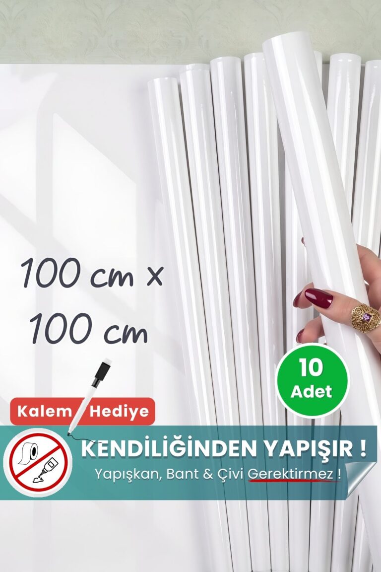 100x100 cm beyaz statik kağıt yazı tahtası 10'lu set – duvara yapışkansız tutunur, kalem hediyeli, kolayca silinir