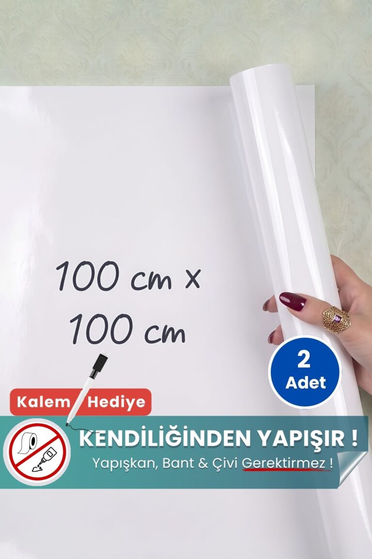 100x100 cm beyaz statik kağıt yazı tahtası – duvara yapışkansız tutunur, kalem hediyeli, kolayca silinir