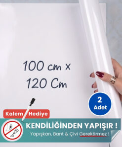 100x120 cm beyaz statik kağıt yazı tahtası – duvara yapışkansız tutunur, kalem hediyeli, kolayca silinir