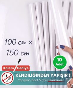 100x150 cm beyaz statik kağıt yazı tahtası 10'lu set – duvara yapışkansız tutunur, kalem hediyeli, kolayca silinir
