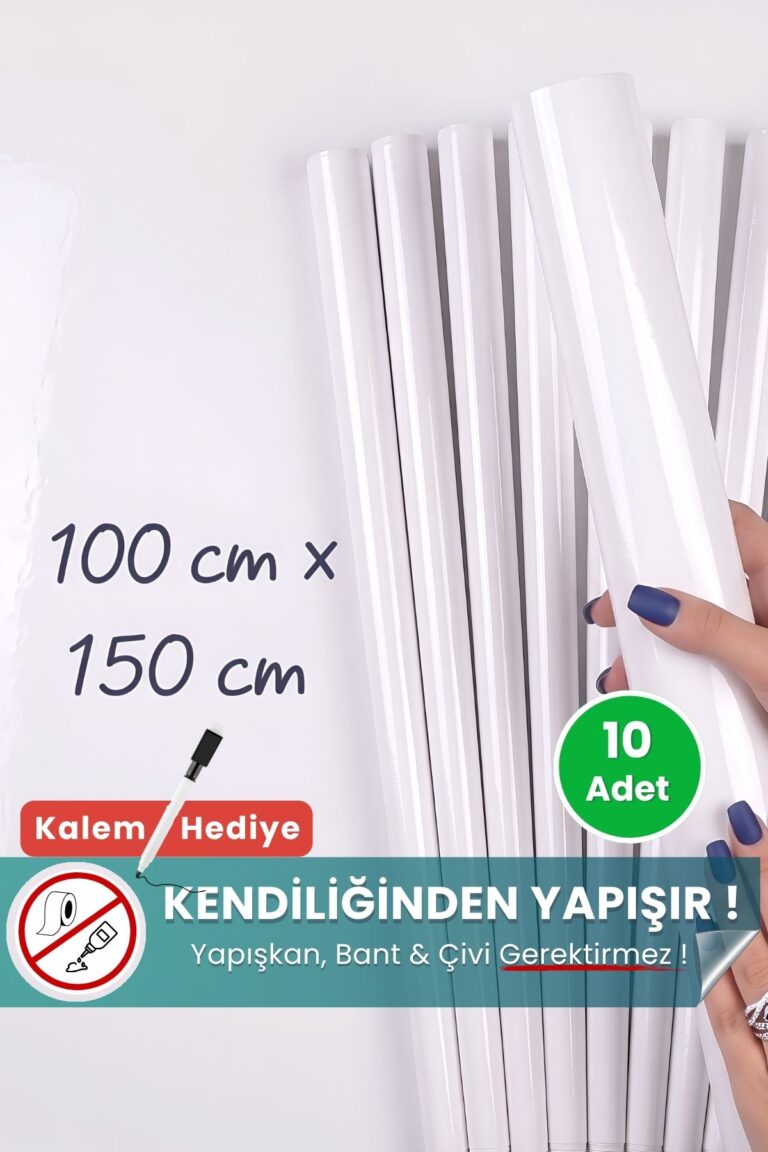100x150 cm beyaz statik kağıt yazı tahtası 10'lu set – duvara yapışkansız tutunur, kalem hediyeli, kolayca silinir