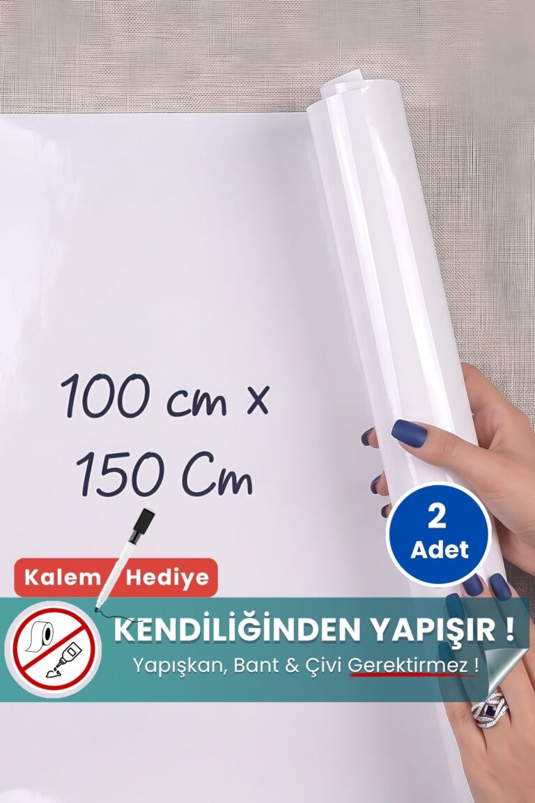100x150 cm beyaz statik kağıt yazı tahtası – duvara yapışkansız tutunur, kalem hediyeli, kolayca silinir