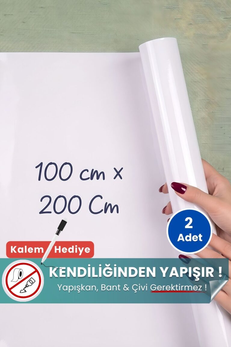 100x200 cm beyaz statik kağıt yazı tahtası – duvara yapışkansız tutunur, kalem hediyeli, kolayca silinir