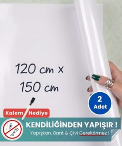 120x150 cm beyaz statik kağıt yazı tahtası – duvara yapışkansız tutunur, kalem hediyeli, kolayca silinir