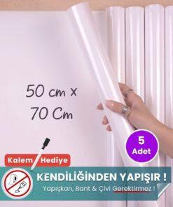 50x70 cm beyaz statik kağıt yazı tahtası 5'li set – duvara yapışkansız tutunur, kalem hediyeli, kolayca silinir