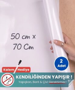 50x70 cm beyaz statik kağıt yazı tahtası – duvara yapışkansız tutunur, kalem hediyeli, kolayca silinir