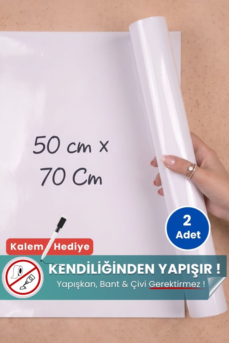 50x70 cm beyaz statik kağıt yazı tahtası – duvara yapışkansız tutunur, kalem hediyeli, kolayca silinir