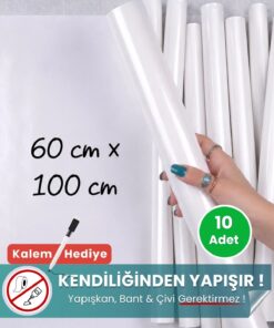 60x100 cm beyaz statik kağıt yazı tahtası 10'lu set – duvara yapışkansız tutunur, kalem hediyeli, kolayca silinir