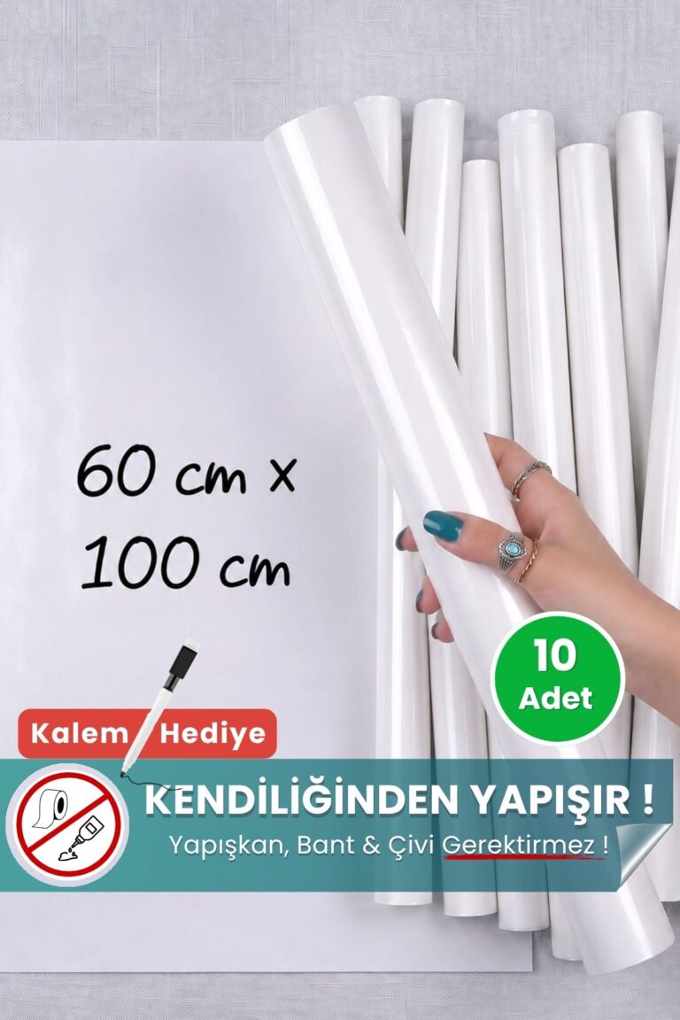 60x100 cm beyaz statik kağıt yazı tahtası 10'lu set – duvara yapışkansız tutunur, kalem hediyeli, kolayca silinir