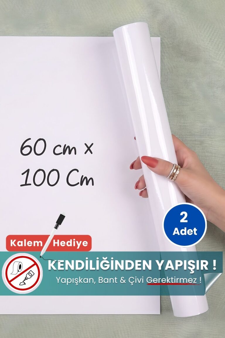 60x100 cm beyaz statik kağıt yazı tahtası – duvara yapışkansız tutunur, kalem hediyeli, kolayca silinir