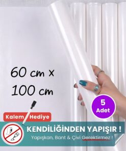 60x100 cm beyaz statik kağıt yazı tahtası 5'li set – duvara yapışkansız tutunur, kalem hediyeli, kolayca silinir