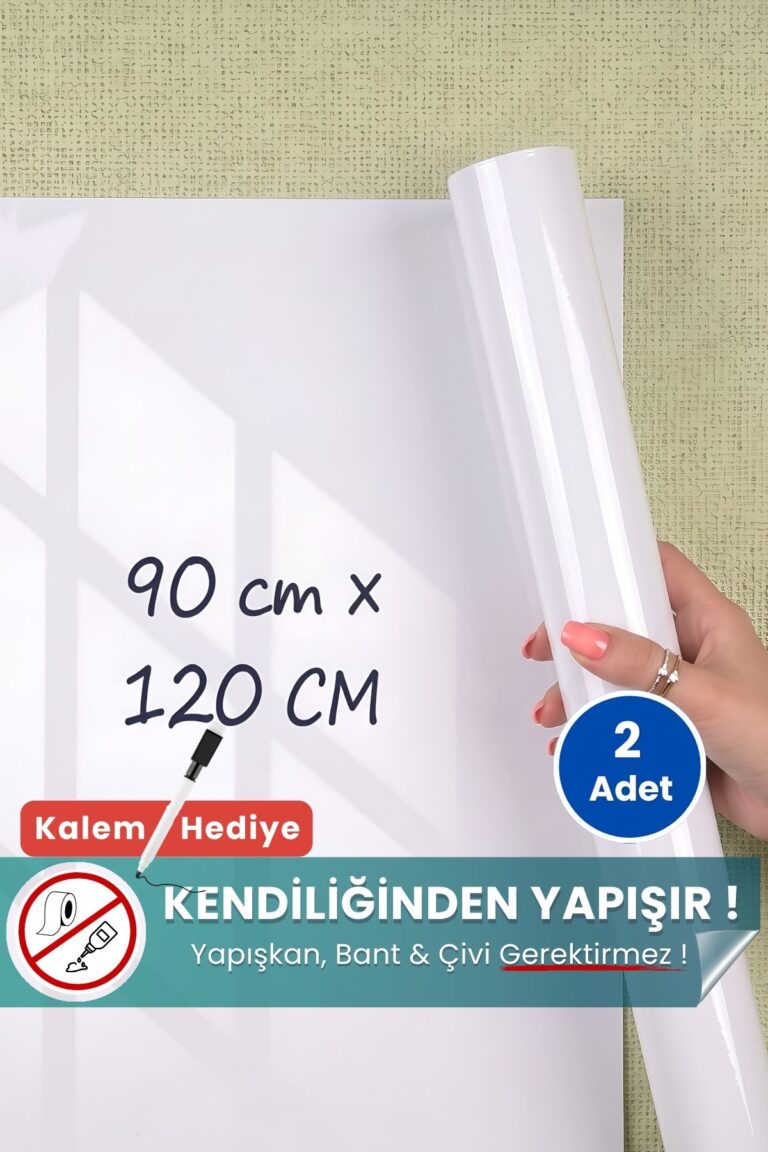 90x120 cm beyaz statik kağıt yazı tahtası – duvara yapışkansız tutunur, kalem hediyeli, kolayca silinir