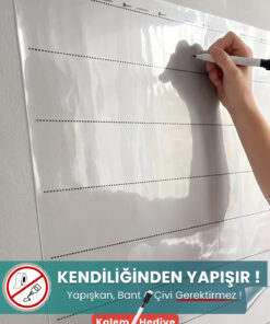 100x150 cm çizgi çalışması şeffaf statik kağıt yazı tahtası – duvara yapışkansız tutunur, kalem hediyeli, kolayca silinir