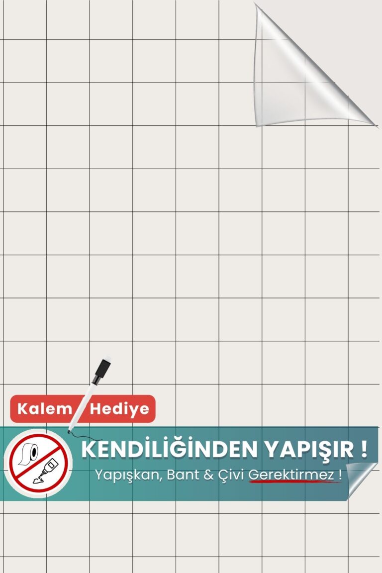 100x120 cm kareli şeffaf statik kağıt yazı tahtası – duvara yapışkansız tutunur, kalem hediyeli, kolayca silinir