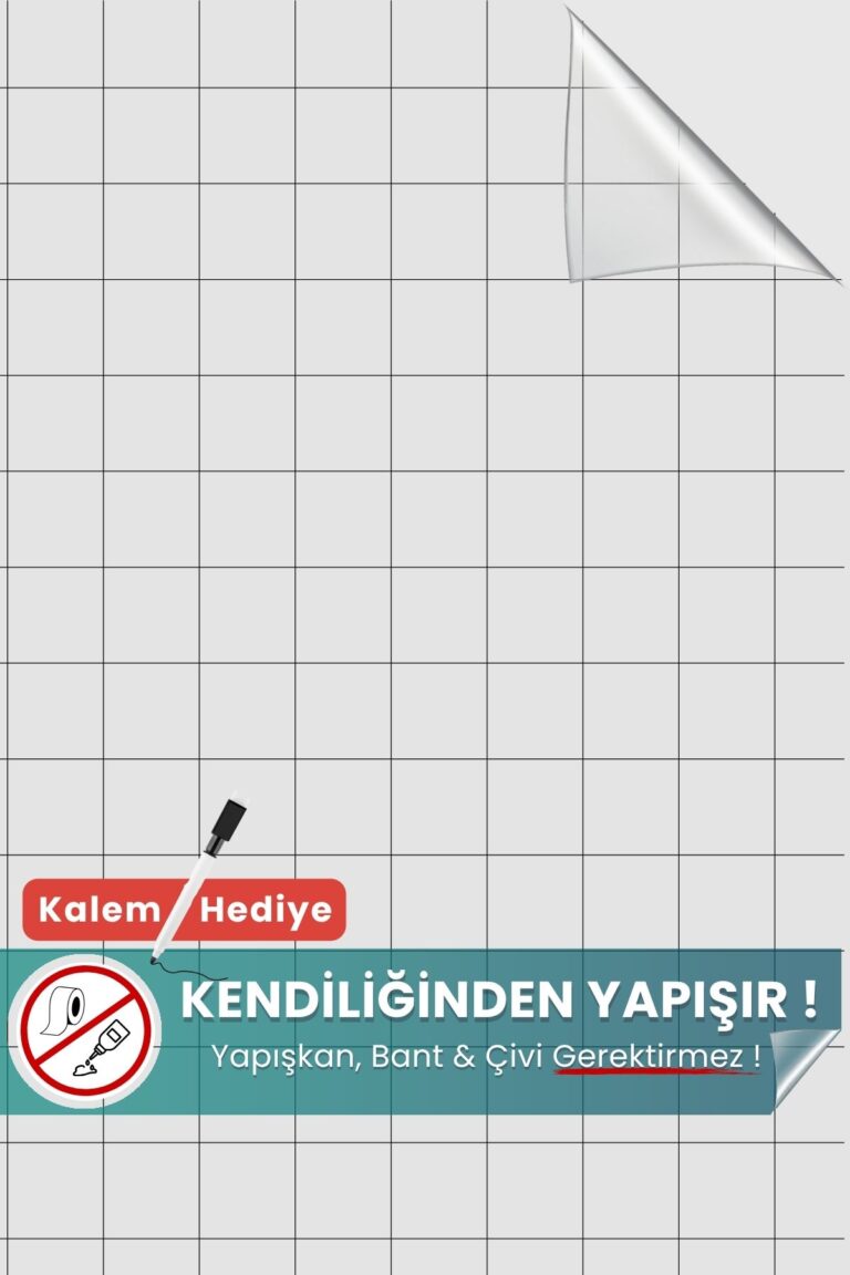 120x150 cm kareli şeffaf statik kağıt yazı tahtası – duvara yapışkansız tutunur, kalem hediyeli, kolayca silinir