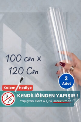 100x120 cm şeffaf statik kağıt yazı tahtası – duvara yapışkansız tutunur, kalem hediyeli, kolayca silinir