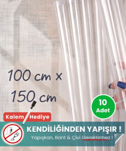 100x150 cm şeffaf statik kağıt yazı tahtası 10'lu set – duvara yapışkansız tutunur, kalem hediyeli, kolayca silinir