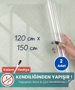 120x150 cm şeffaf statik kağıt yazı tahtası – duvara yapışkansız tutunur, kalem hediyeli, kolayca silinir