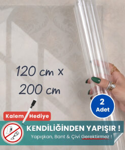 120x200 cm şeffaf statik kağıt yazı tahtası – duvara yapışkansız tutunur, kalem hediyeli, kolayca silinir