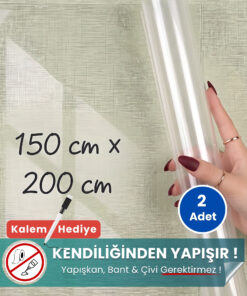 150x200 cm şeffaf statik kağıt yazı tahtası – duvara yapışkansız tutunur, kalem hediyeli, kolayca silinir