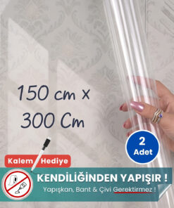150x300 cm şeffaf statik kağıt yazı tahtası – duvara yapışkansız tutunur, kalem hediyeli, kolayca silinir