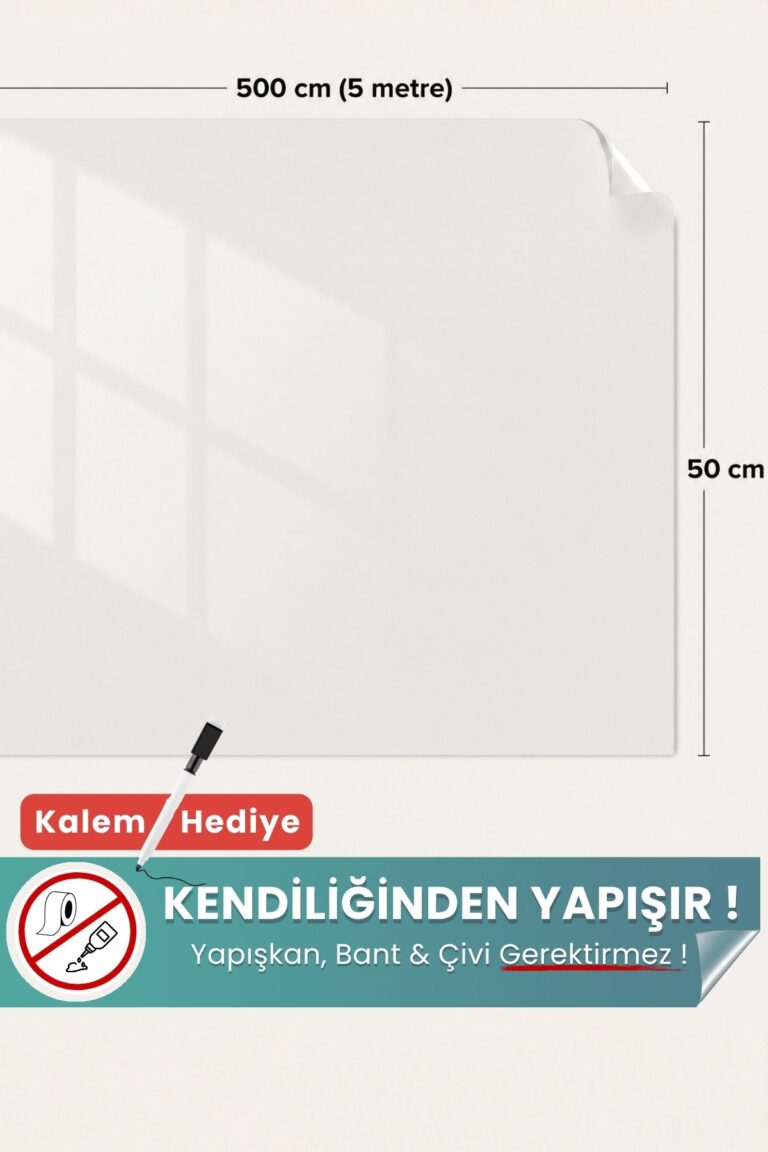 50x500 cm şeffaf statik kağıt yazı tahtası – duvara yapışkansız tutunur, kalem hediyeli, kolayca silinir