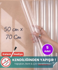 50x70 cm şeffaf statik kağıt yazı tahtası 5'li set – duvara yapışkansız tutunur, kalem hediyeli, kolayca silinir