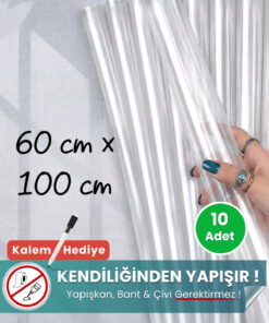 60x100 cm şeffaf statik kağıt yazı tahtası 10'lu set – duvara yapışkansız tutunur, kalem hediyeli, kolayca silinir