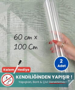 60x100 cm şeffaf statik kağıt yazı tahtası – duvara yapışkansız tutunur, kalem hediyeli, kolayca silinir