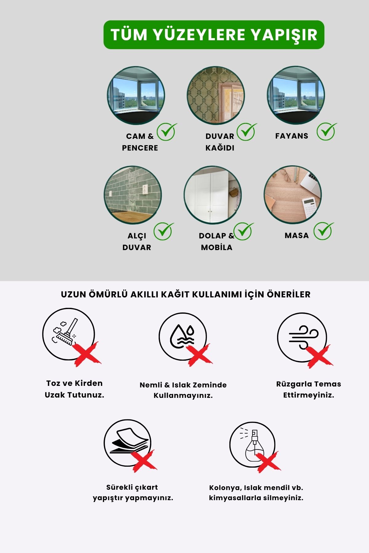 Şeffaf statik kağıt cam, duvar kağıdı, fayans, alçı duvar ve mobilya yüzeylerine yapışır