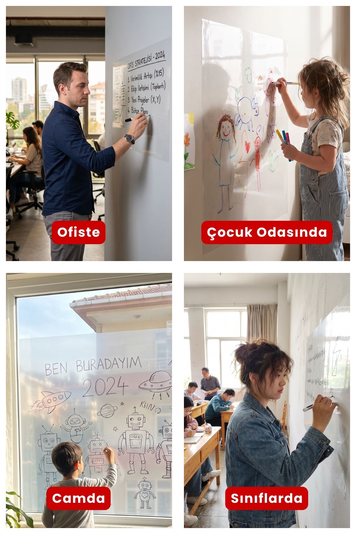 56x100 cm ölçülerinde, unicorn desenli, kılavuz çizgili, yaz-sile uygun statik kağıt