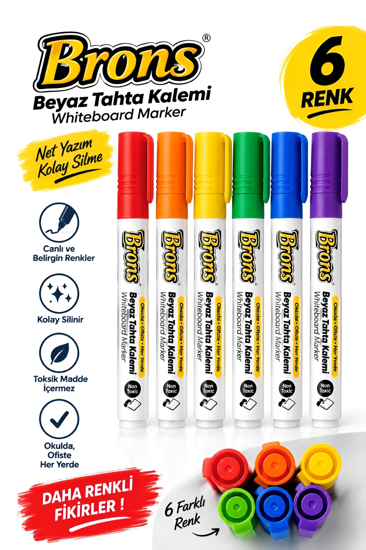 Brons 6 renk statik kağıt kalemi, tek paket halinde sunulan Türkçe kalem seti.